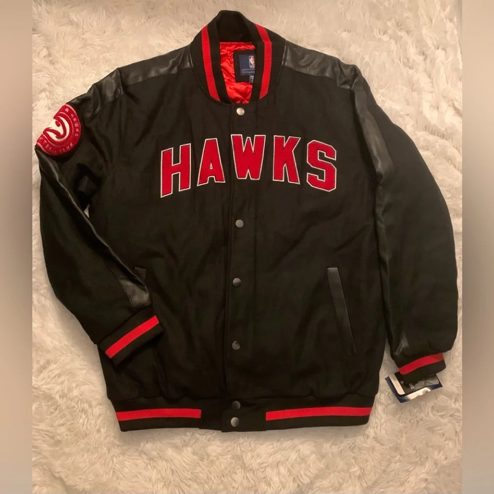 Men’s Red and Black NBA Hawks Varsity Jacket Coat - Picture 1 of 8